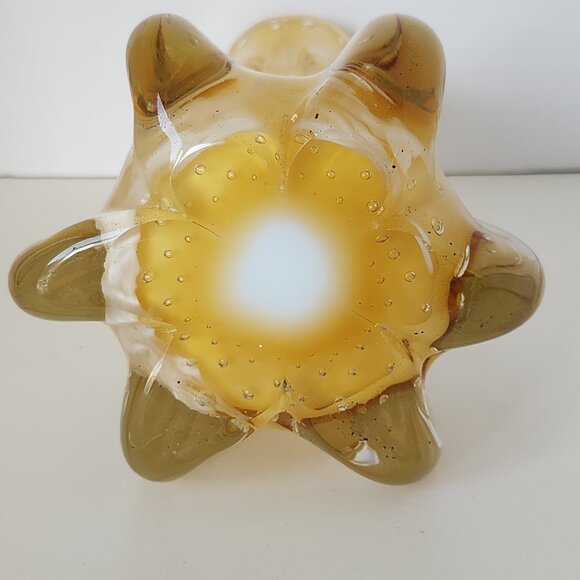 MURANO Italy Art Glass Yellow Opaline Vase Controlled Bubble Vintage 8.25" - Picture 5 of 12